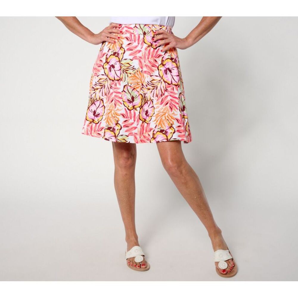 Denim & Co. Women's Petite Skirt 3XP Beach Linen-Blend Printed White A653684